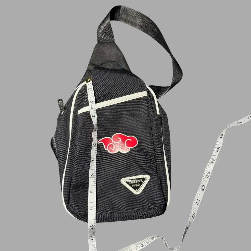 Yuesite Xiukjian Black Sling Backpack with Anime Red Cloud Design